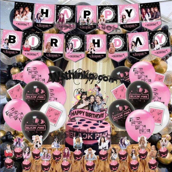 Blackpink Theme Birthday Decoration 50pcs Set Blackpink Balloons Banner 