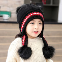 Fashion Winter Cute Pom Pom Boys Girls Hats Ear Flap Muff Windproof Kids Caps Warm Knitted Mum Toddler Children Hats 6 Colors