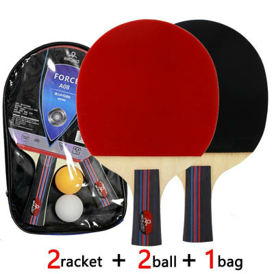2PCS Rubber Ping Pong Racket Bat Table Tennis Blade Paddle Set with Carry case and 2 Table Tennis Balls Short Long Handle