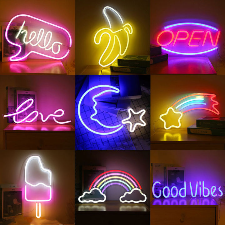 ไฟ-led-neon-sign-hello-good-vibes-usb-rainbow-แขวนผนัง-led-backboard-signboard-สำหรับห้องบาร์ห้องนอน-party-wall-decor