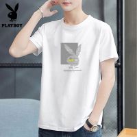 ▽☸▦ Playboy เสื้อยืดแขนสั้น ผ้าฝ้ายแท้ ครึ่งแขน แฟชั่นฤดูร้อน สําหรับผู้ชาย