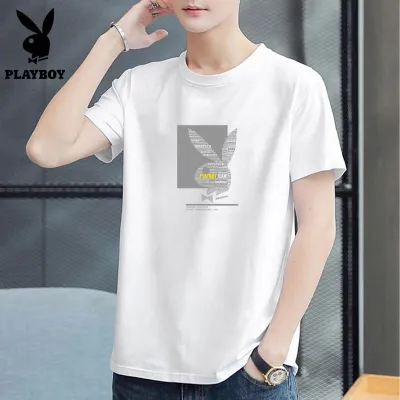 ☾♕ 2063 Playboy เสื้อยืดแขนสั้น ผ้าฝ้ายแท้ ครึ่งแขน แฟชั่นฤดูร้อน สําหรับผู้ชาย