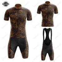 ZZOOI Coffee Beans Cycling Jersey Set Bike Suit And Bib Shorts Breathable 19D Gel Pad Maillot Ciclismo Hombre Cycling Clothing MTB