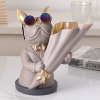 French Bulldog Figurine With Vase For Flower Decoration Home Animal Resin Sculpture Flower Vase For Table Decoration Dog Statue