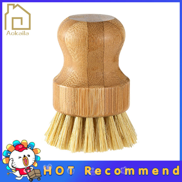 Palm Pot Brush Bamboo Round Mini Scrub Brush Natural Scrub Brush Wet Cleaning  Scrubber For Wash