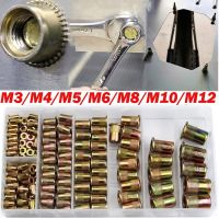 93/100/128/150/165/170/210/300PCS M4/5/6/8/10/12 Carbon Steel Flat Head Rivet Nuts Set Hardware Multi Sizes Insert Rivet Nuts