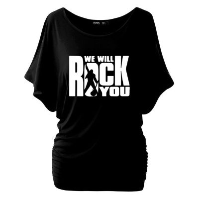 We Will Rock You Women T Shirt Summer Queen Rock Band T-shirt Batwing Short Sleeve Cotton Rock Roll Womens Tops Size S-5XL