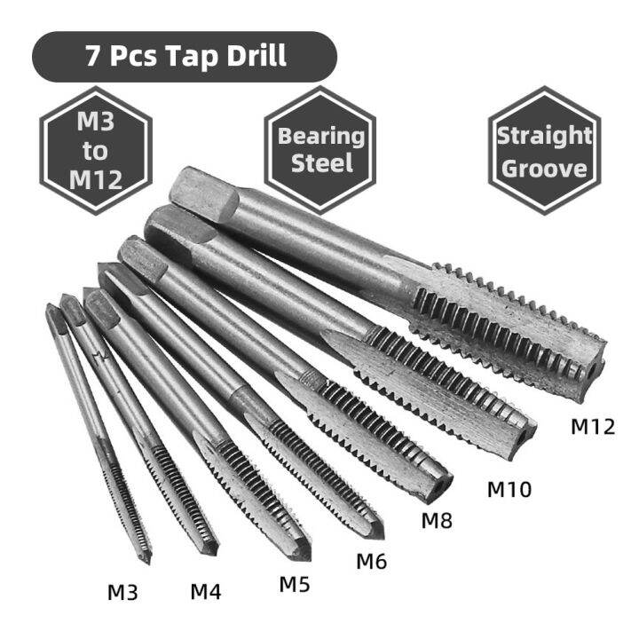 7/5Pcs Male Thread Tap Set Metal Meters Drill Bit M3 M4 M5 M6 M8 M10 M12 Metric Impact Thread