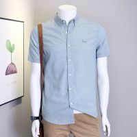 Germusch spring and summer shirt mens cotton and linen plaid shirt mens thin large size loose breathable short-sleeved top half-sleeved 【SSY】