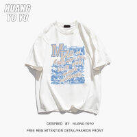 HUANGYOYO เสื้อยืดลำลองผ้าฝ้ายแขนสั้น100% ตัวอักษรกราฟฟิตีกว้างสำหรับผู้หญิง