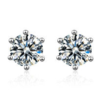 Classic S925 Silver 0.5-2 Carat Moissanite Earrings for Women Fine Jewelry Simple 6 Prong Moissanite Stud Earrings Jewellery