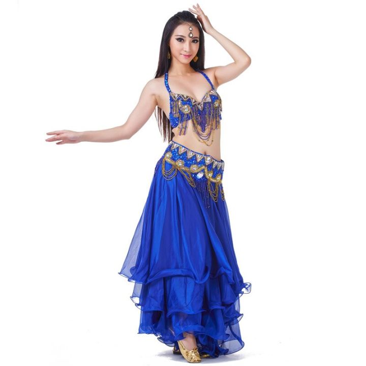 Professional Belly Dance Costumes Women Bra Belt Long Skirt Belly 