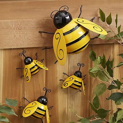 8Pcs โลหะ Bumble Bee สำหรับสวนสนามหญ้า,เครื่องประดับสำหรับสวน,อุปกรณ์กลางแจ้ง Figurines,คอลเลกชันตกแต่ง