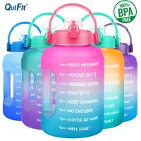 QuiFit 2.5L 83OZ Motivational Water Bottle Wide Mouth with Locking Flip-Flop Lid Time Marked Sport Fitness Kettle Leak-Proof Large Capacity Tumbler Fitness Outdoor Sports Enthusiasts BPA Free Bottles