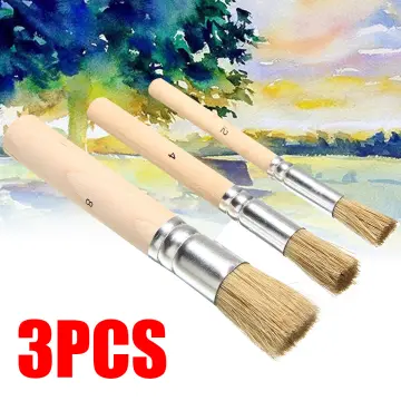 1Pcs Wooden Handle Watercolor Painting Stencil Brush Hog Bristle
