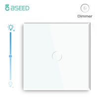 BSEED Touch Dimmer Switch 1Gang 1Way LED Dimmable Wall Light Switches Long Press Dimmer Crystal Panel Dark Backlight White Black Power Points  Switche