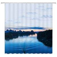 【Bathroom sale】ทะเลสาบภูมิทัศน์ห้องอาบน้ำฝักบัว CurtainPlant TreeScenery FabricPolyester อุปกรณ์ห้องน้ำ Baño