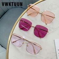 {Paopao glasses}VWKTUUN แว่นกันแดดผู้หญิงวินเทจขนาดใหญ่แว่นตาตารางเฉดสีกรอบโลหะสตรีแว่นกันแดด UV400แว่นตามหาสมุทรเลนส์แว่นตา