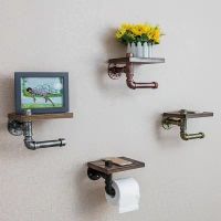 Retro Industrial Bathroom Shelves  Iron Toilet Paper Holder  Hotel Paper Roll  Tissue Hanging Shelf  Wood Shelf Holder Toilet Roll Holders