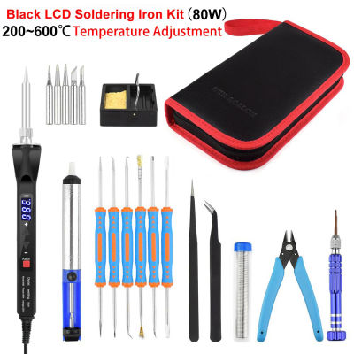 NEWACALOX 60W80W LCD Digital Soldering Iron 6Pcs Desoldering Aid Tool Kit 5Pcs Solder Iron Tips Pliers Welding Tool Kits