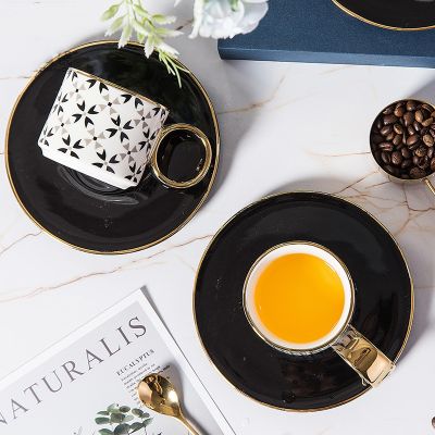 150ml Nordic Creative Geometric Ceramic Coffee Cup Set Gold-painted Ceramic Coffee Mug With Spoon Office Tea Cup Home Milk Mug