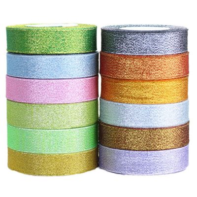 【YF】♤✁  (25yards/roll) 3/4(20mm) Metallic Glitter Organza Colorful gift package ribbons wholesale