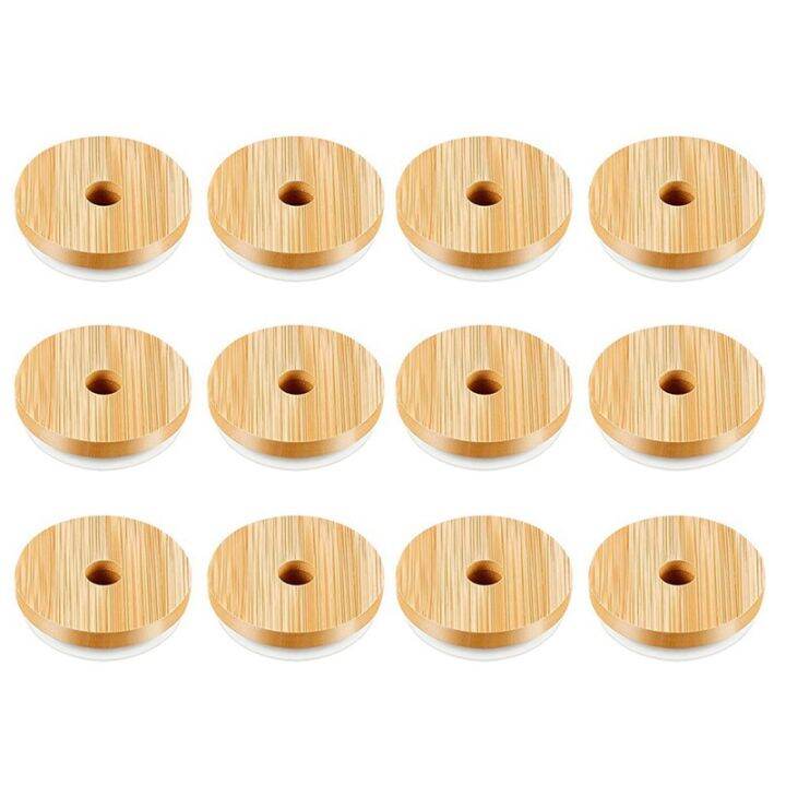 12 Pack Bamboo Mason Jar Lid with Straw Hole Regular Mouth Jar Lids