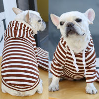 ◾ เสื้อผ้าสัตว์เลี้ยงเกาหลี Dog Stripe Hoodie Breathable Cat Drawstring Hooded Sweatshirt