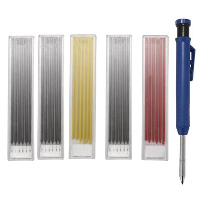 1Pc Construction Pencils and 30Pcs Refills, Solid Carpenter Pencils Mechanical Construction Tools for Markers Scriber