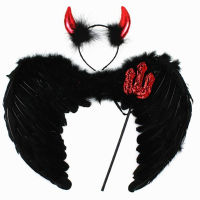 New Devil Feather Wings Headband Wand Sticks Set Costume Props Kids Adults Party Birthday Fancy Dress Christmas Navidad