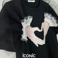 iCONiC BRIDE T-SHIRT #7334 เสื้อยืด ลายถุงมือ เจ้าสาว แต่งระบาย ลูกไม้ ไข่มุก เสื้อยืดผญ เสื้อแฟชั่น เสื้อแฟชั่นผญ เสื้อออกงาน เสื้อทำงาน