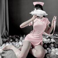 【July hot】 lingerie transparent sexy uniform temptation net stockings nurse role-playing three-point button suit conjoined