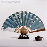 Auspicious Crane Thin Gold Rice Paper Gift Hand Fan Portable Folding Fan Summer Chinese Crane Japanese Decor Ventaglio A Mano