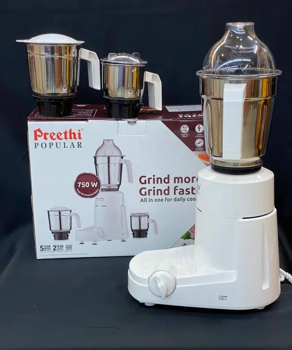Preethi Popular Mixer 750W (3 Stainless Steel Jar, 1.7Ltr, 1.0Ltr & 0