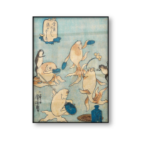 Utagawa Kuniyoshi Vintage โปสเตอร์ศิลปะญี่ปุ่นกบและปลาทองเต้นรำที่ปาร์ตี้ผ้าใบพิมพ์สำหรับห้องเด็ก Wall Art Decor