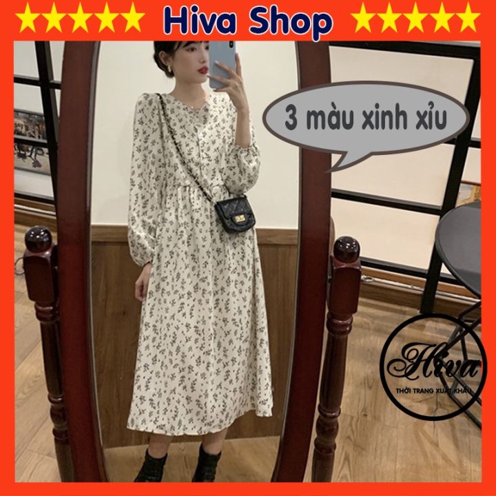 Váy trắng hoa nhí vintage cổ cúc body tay dài ulzzang chun eo ...