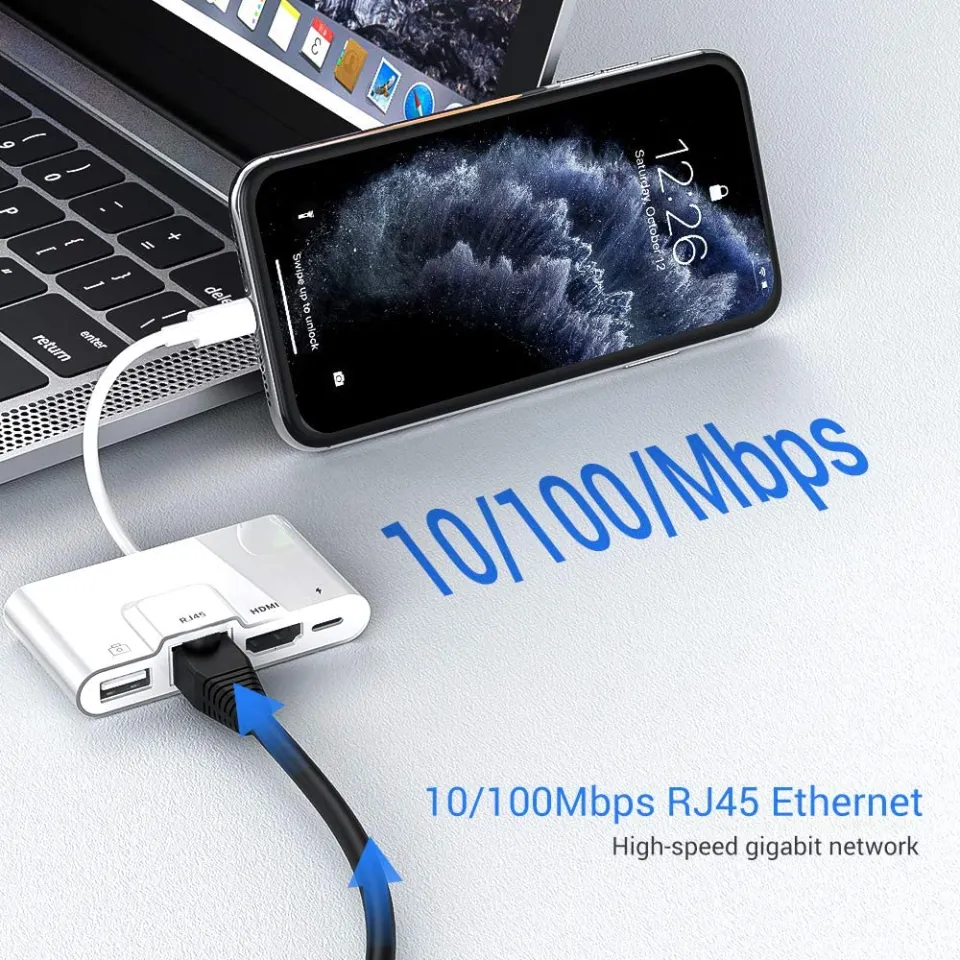 RJ45 Ethernet Lightning to HDMI Digital AV Adapter for i-Phone 14 i-Pad to  TV1080P Network LAN Wired Adapter Charging Converter