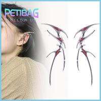 PETIBAG คอสเพลย์เอลฟ์ คลิปหูผีเสื้อ พลอยเทียมสีแดง โลหะสำหรับตกแต่ง เครื่องประดับหูพังก์ ของขวัญสำหรับเด็ก ต่างหูโกธิค สำหรับผู้หญิง