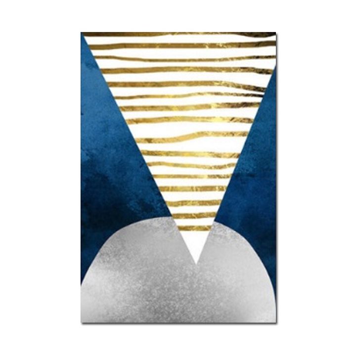 โมเดิร์นบทคัดย่อ-blue-gold-moon-ภาพวาดเรขาคณิต-mountain-โปสเตอร์ผ้าใบสำหรับห้องนั่งเล่น-wall-art