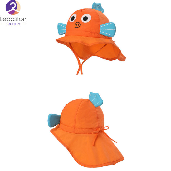 หมวกบังแดดเด็กลายการ์ตูนน่ารัก-ป้องกันคอป้องกันแสงแดดสำหรับตกปลาชายหาด