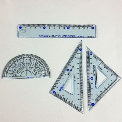 【CW】 4 Pieces Rulers Scale Graduated Triangular Straight Protractor Students Tools Stationery Exam