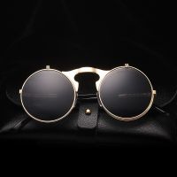 Vintage Steampunk Flip Sunglasses Men Women Retro Punk Round Metal Frame Colorful Lens Sun Glasses Eyewear Gafas sol mujer