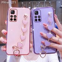 Luxury Love Heart Wrist Chain Phone Case For Xiaomi Redmi Note11 11S 10 10C 10A 9A 9S 9T 9C 11Lite X3 M4Pro Plating Bumper Cover