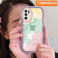 YIWESAN เคสสำหรับ OPPO A16 A16s A54s ลายการ์ตูนหมีกลเคสมือถือกันกระแทกแบบใสนิ่มลายคลื่นและขอบเป็นลอนเคสโปร่งใสลายกล้องถ่ายรูปฝาครอบป้องกันซิลิกาเจลที่สร้างสรรค์