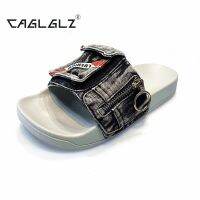 CAGLGLZ New Colored Denim Flat Bottom Thick Bottom Comfortable Slippers 34-48 Large Casual Outdoor Sandals for Men and Women