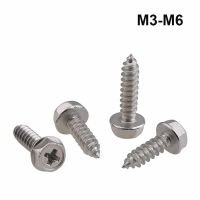 M3 M4 M5 M6 304 Stainless Steel Phillips Cross External Hex Hexagon Flange Self Tapping Screw With Pad Washer Wood Screws