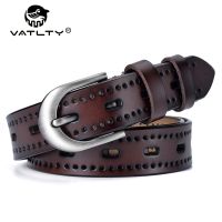 VATLTY 95ซม.-115ซม. เข็มขัดหนังสำหรับผู้หญิง,เข็มขัดเงินอัลลอย Ikat Pinggang Cokelat กางเกงขายาวเข้ารูปหนังวัวธรรมชาติ2.3ซม.