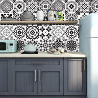 16ชิ้นเซ็ตสีดำและสีขาวกระเบื้องสติ๊กเกอร์ครัว Backsplash ตู้เสื้อผ้าห้องน้ำกันน้ำเปลือกและติดฟิล์มสดใสศิลปะกำแพง D Ecals