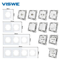 VISWE G Series สวิตช์ไฟหรี่ไฟ EU Usb เต้ารับทีวีโมดูล RJ45และแผงกระจก DIY รวมกันเหมาะสำหรับกล่องกลม