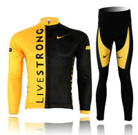 [พร้อมสต็อก] Livestrong แขนยาวจักรยานย์ชุดผู้ชายขี่จักรยานกางเกงขายาวสำหรับกับแผ่นเจลสีดำสีเหลือง